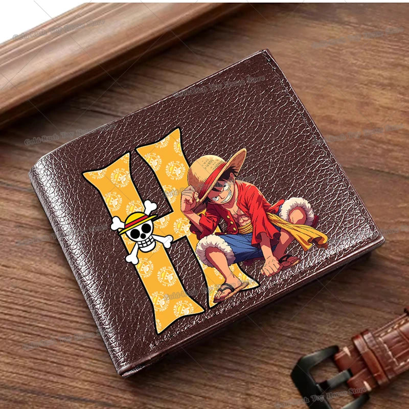Anime Luffy Men Pu Wallet One Piece Letter A-Z Foldable Short Wallet Man Portable Credit ID Card Holder Male Pocket Coin Purse