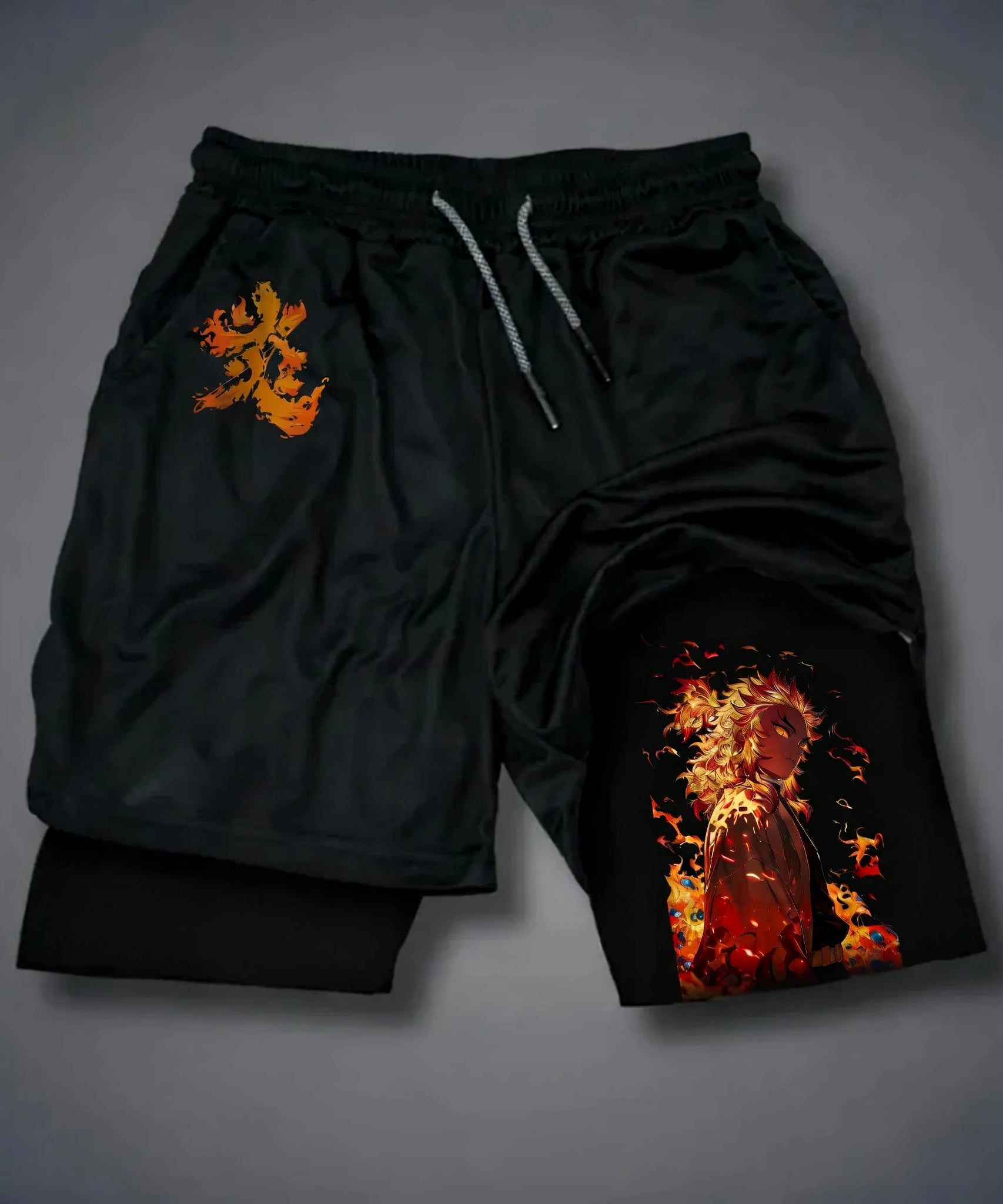 Demon Slayer Anime New Printed 2-in-1 Sports Shorts Summer Street Fashion Fitness Swimming Hiking Double Layer Shorts