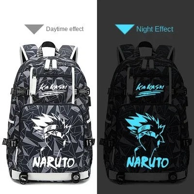 Naruto Sasuke Children Backpack School Bags Waterproof for Boy Girls Anime Luminous Kids SchoolBag USB Charging Book Bag