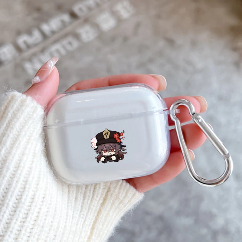 Genshin Impact Anime With Hook Case For AirPods 2 3 1 Cases For Apple AirPods Pro 2 Coque Transparent TPU Earphone Cover