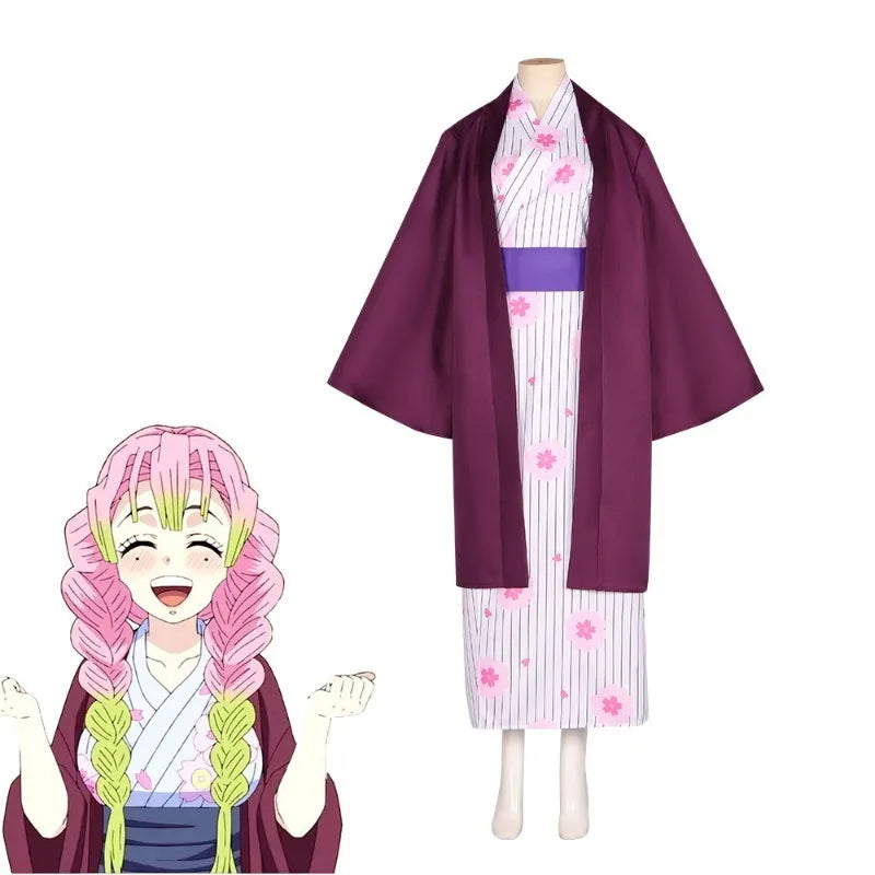 Demon Slayer Anime Peripheral Makomo Kanroji Mitsuri Kokushibo Nakime Costume  Style Kimono Cos Outfit Halloween Party