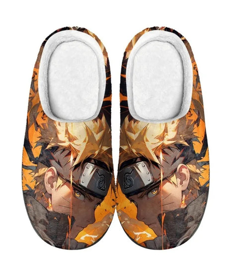 Anime Naruto Men Slippers Winter Warm Cotton Slippers Male Flats Soft Non-slip Slides Household Indoor Slippers Plus Size Gift