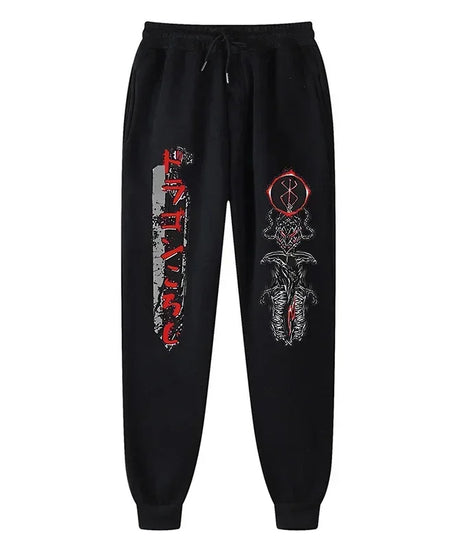 Men's berserk animated printed sportswear pants sports jogging pants casual polar lining pocket pants