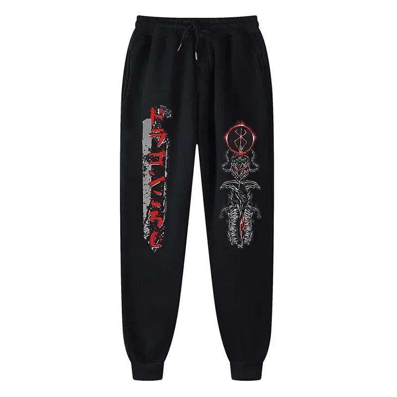 Men's berserk animated printed sportswear pants sports jogging pants casual polar lining pocket pants