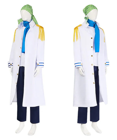 Anime One Piece Koby Cosplay Costume Full Set - Marine Captain Uniform with, Premium Halloween Stage Performance