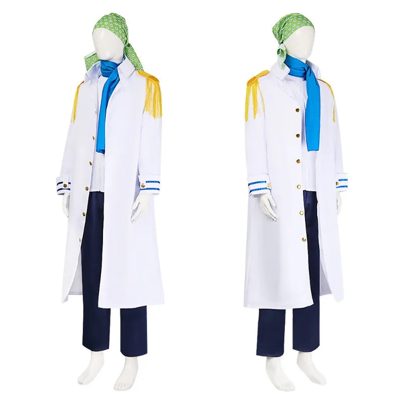 Anime One Piece Koby Cosplay Costume Full Set - Marine Captain Uniform with, Premium Halloween Stage Performance
