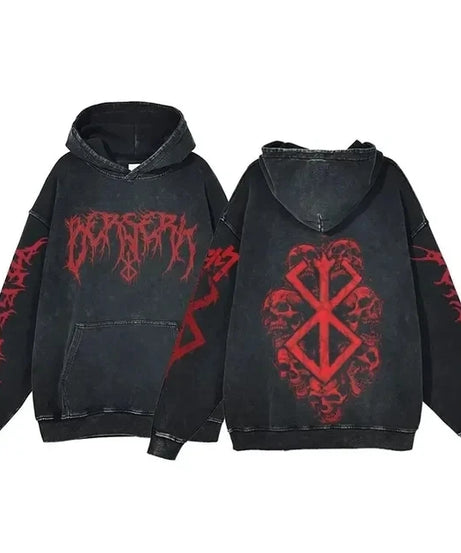 Berserk Vintage Washed Hoodie – Oversized 100% Cotton Anime Streetwear