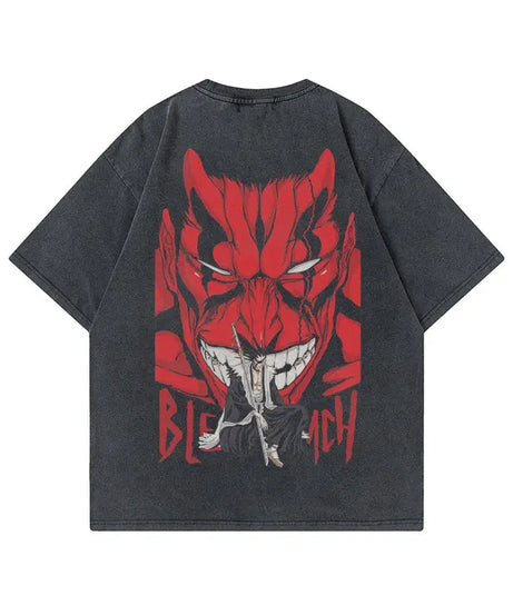 Anime Tshirts Men Women Bleach Zaraki Kenpachi Printed Acid T-Shirt Cotton Graphic Punk Harajuku Tees Men's Clothing