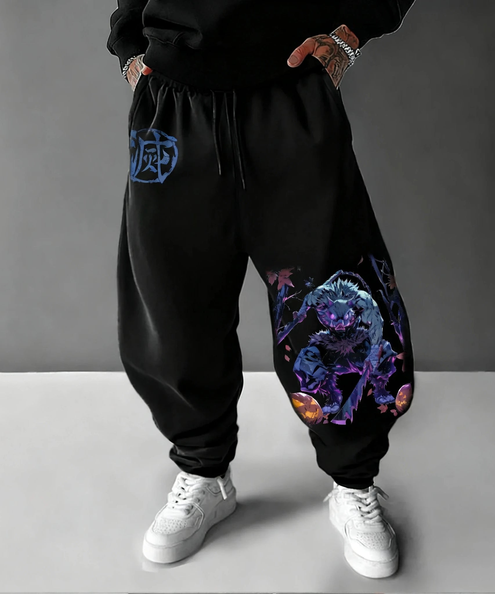 Demon Slayer Halloween Men's Sports Pants Autumn/Winter New Hashibira Inosuke Anime Printed Hip Hop Loose Casual Tights