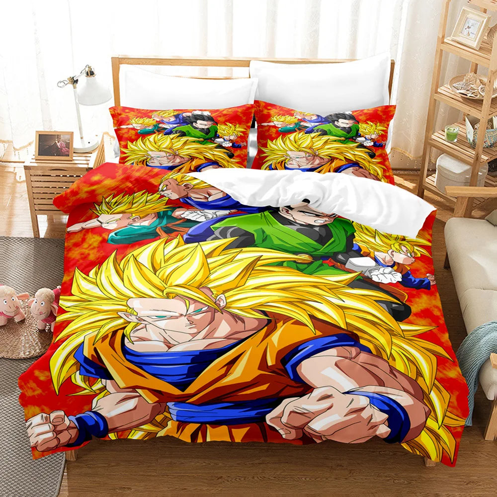Anime Dragon Ball Duvet Comforter Quilt Cover Set Super Saiyan Bedding Set Anime Car Bed Bedroom Home Children Bedroom Gifts