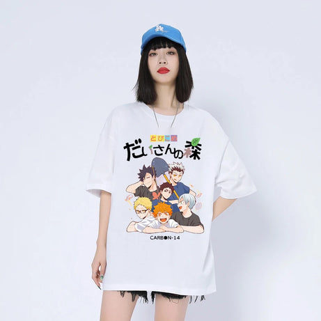 Harajuku Japanese Anime Kei Tsukishima Printed Women T Shirts High Street Casual Loose Oversized Short Sleeve Tops Tees Unisex