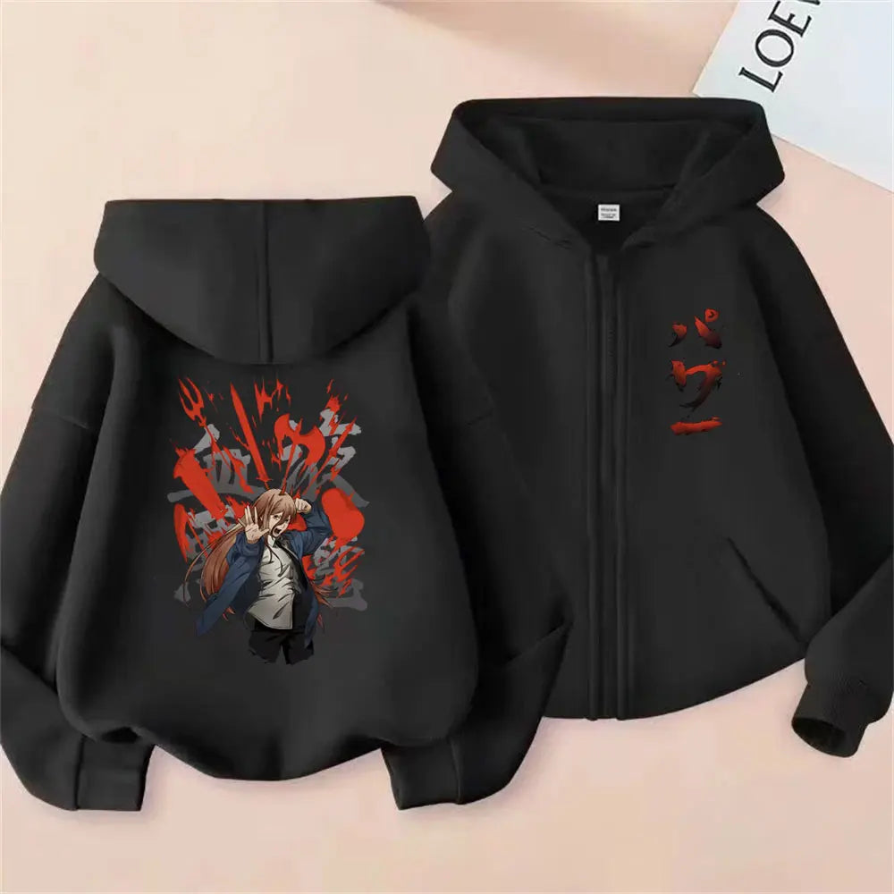 Chainsaw Man Power Graphic Zip Up Hoodie Unisex Oversized Harajuku Jacket