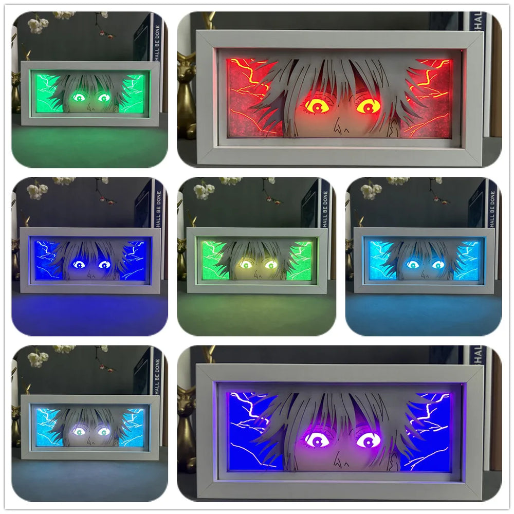 Anime Jujutsu Kaisen Gojo Satoru 3D Papercut Lightbox – Wooden Frame LED Desk Lamp 6