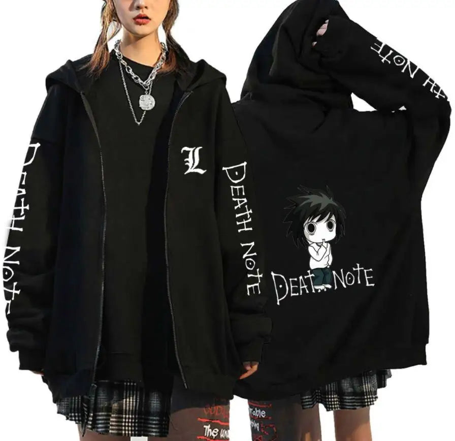 Death Note Gothic Graphic Zip-Up Hoodie Harajuku Streetwear Fleece Jacket 4