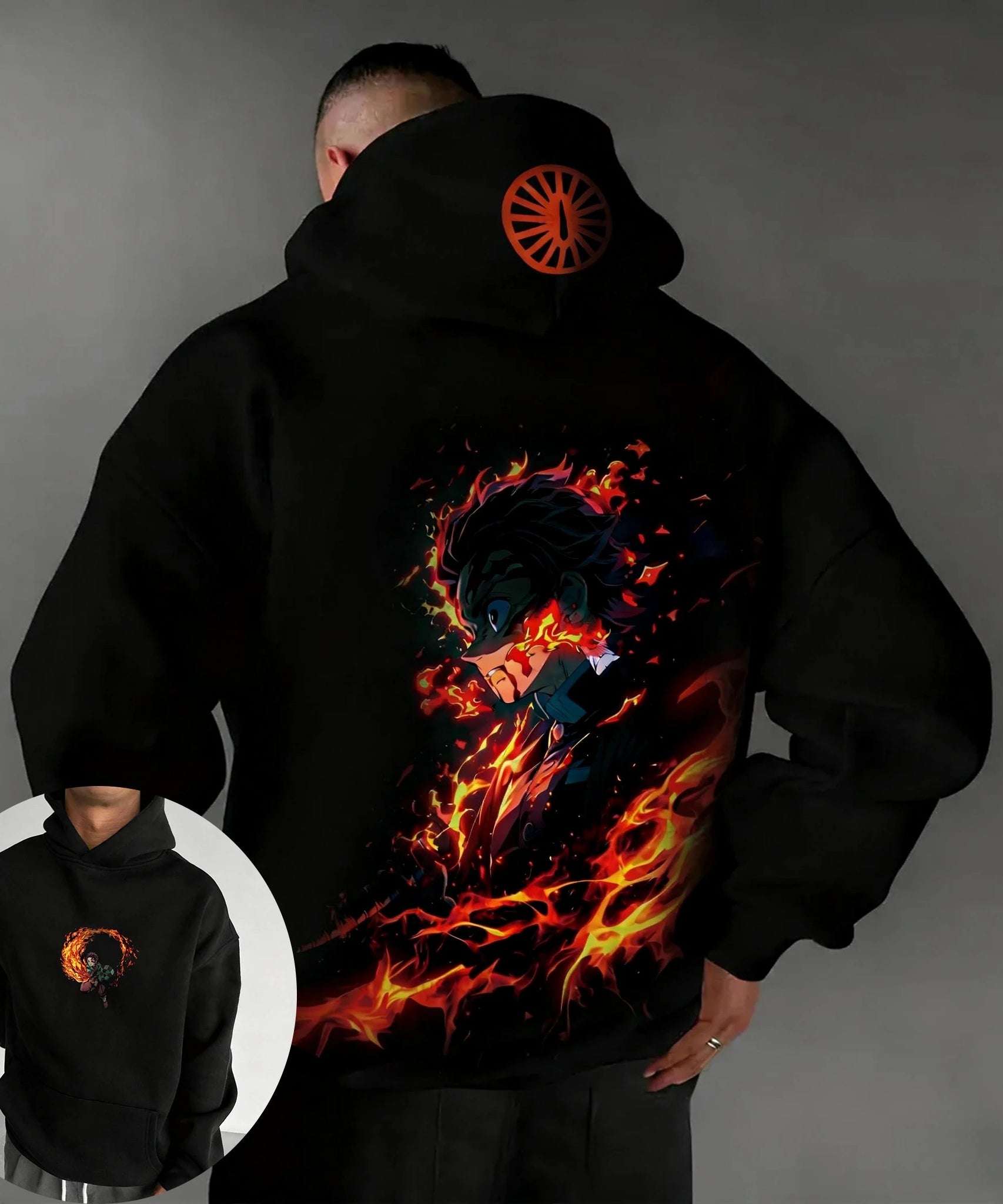Demon Slayer Autumn/Winter New Men's Hoodie Kamado Tanjirou Anime Printed Loose Casual Hip Hop Parent Child Sweater Top