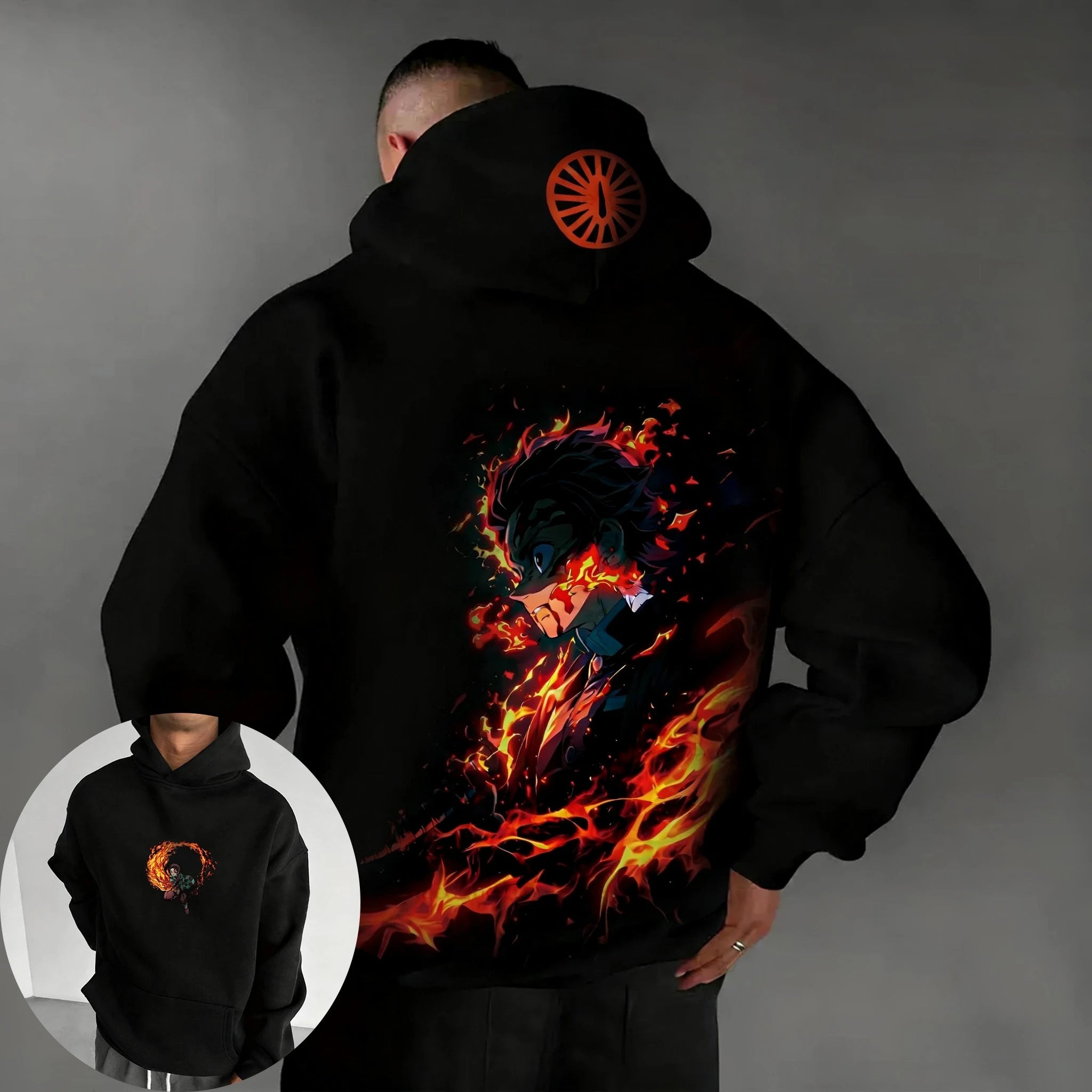 Demon Slayer Autumn/Winter New Men's Hoodie Kamado Tanjirou Anime Printed Loose Casual Hip Hop Parent Child Sweater Top