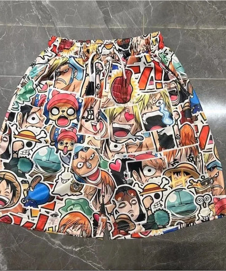 One Piece Lufy Shorts Anime Figure Summer Loose Fitting Home Pajama Pants Casual Couple Beach Pants Men Boys Cosplay Toy