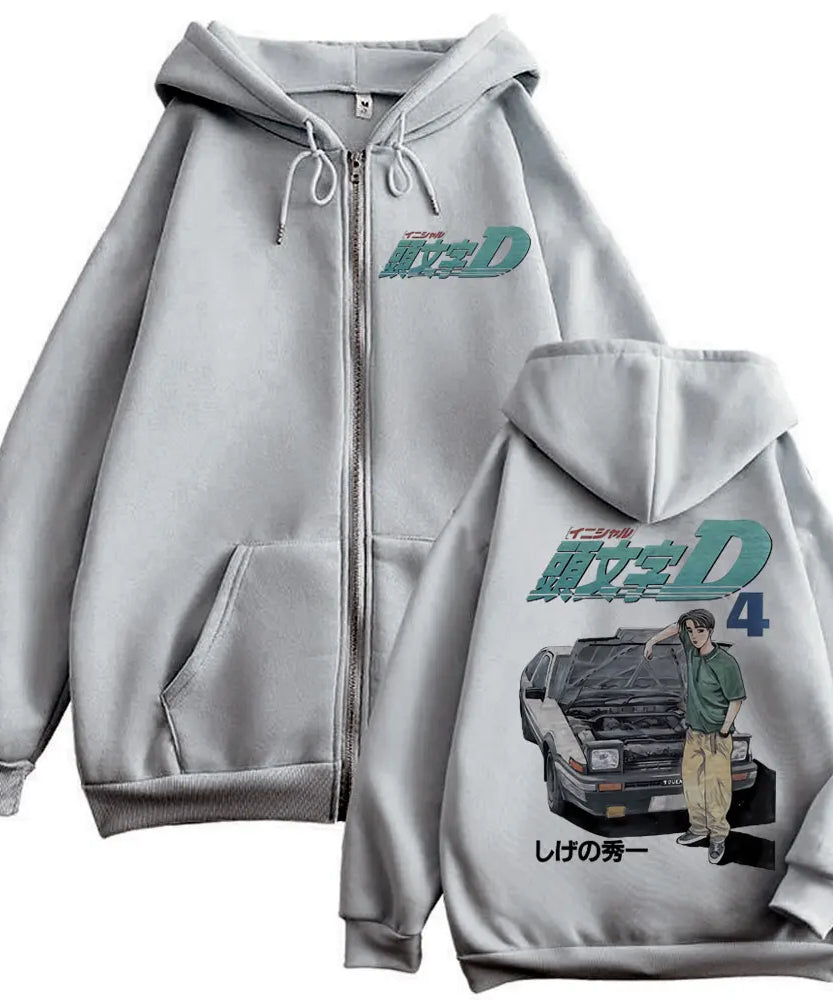 Anime Initial D Takumi Fujiwara Graphic Zipper Hoodies Harajuku Manga Zip Up Sweatshirts Men's Women's Fashion Vintage Pullovers