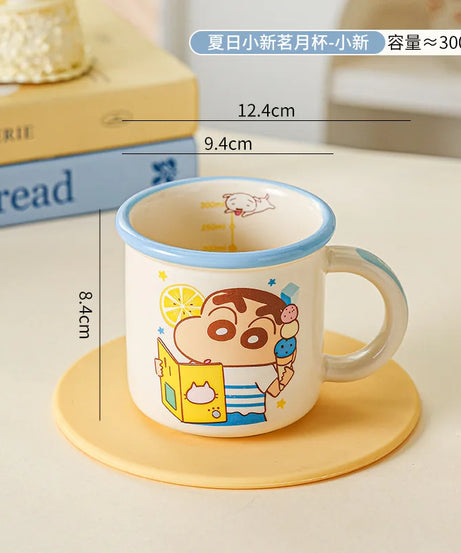 Kawaii Crayon Shin-Chan Boochan Buriburizaemon Wide Edged Mug Water Cup Cute Ceramic Cup for Girls