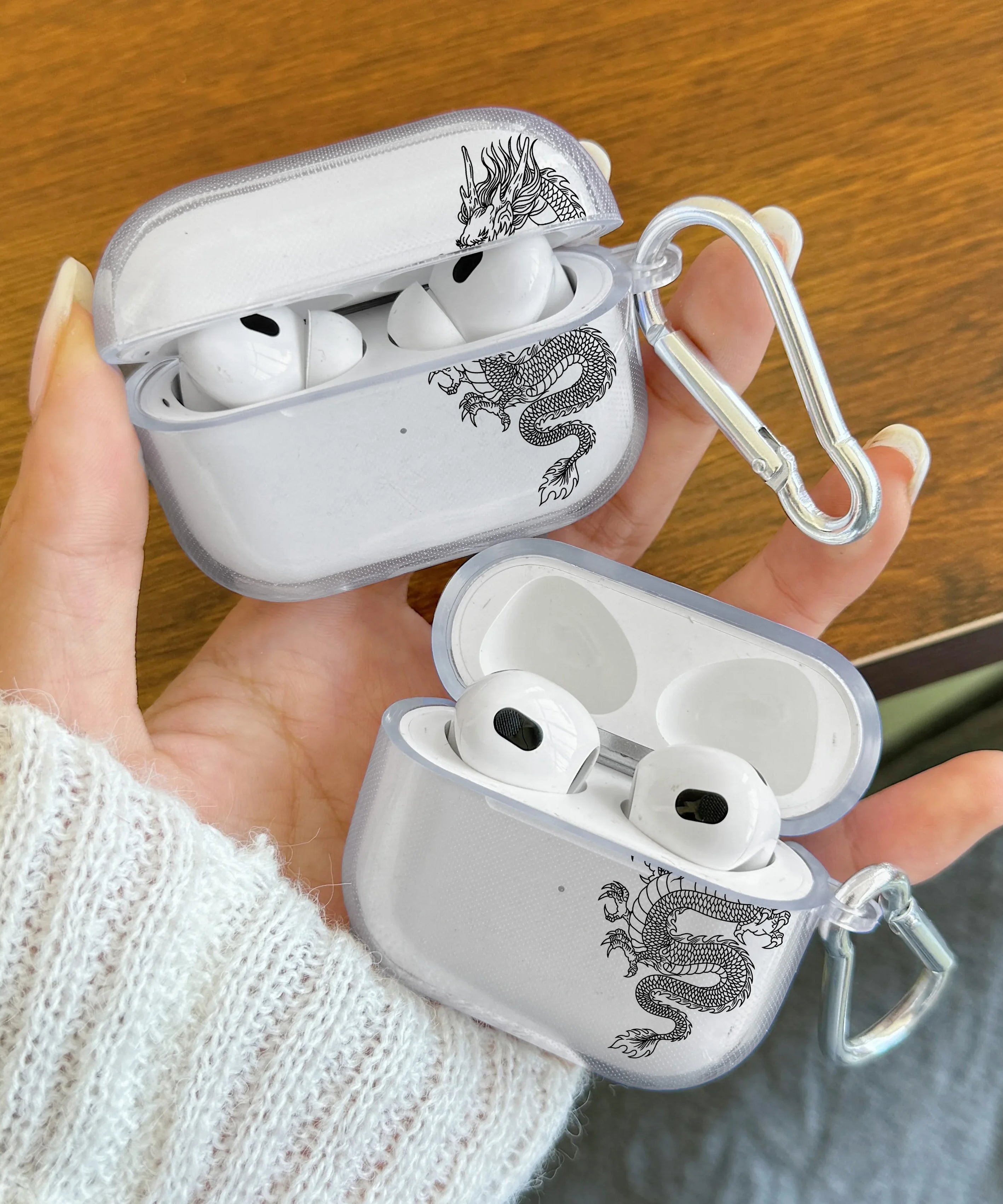 Dragon Design Earphone Case For AirPods Pro/Pro2 TPU Clear Wireless Bluetooth Cover For AirPods 3/4 Protector With Keychain Case