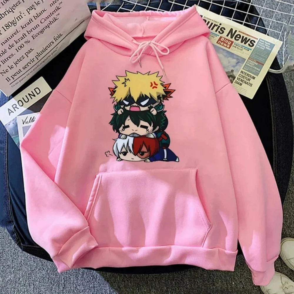 My Hero Academia Chibi Trio Graphic Hoodie Casual Fleece Pullover 3