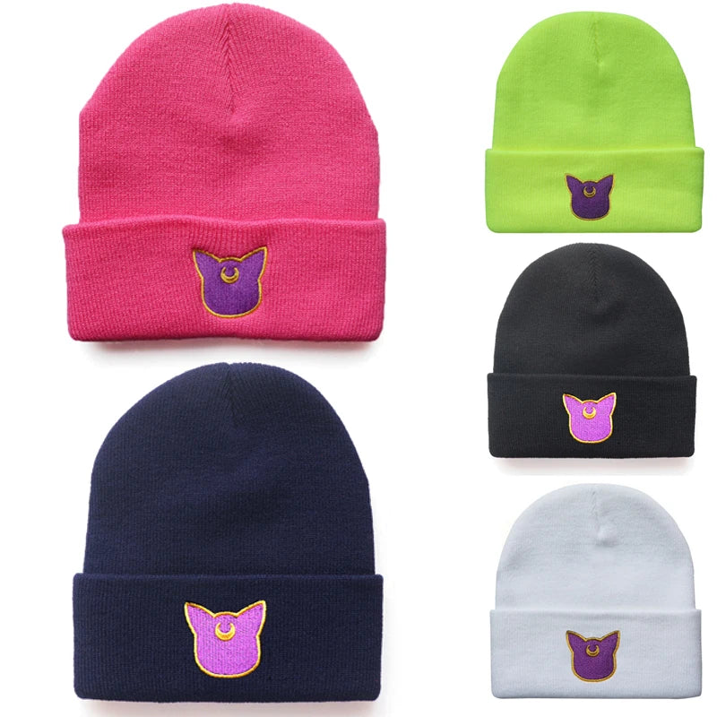 Sailor Moon Beanies Hats Anime Winter Street Punk Knitted Bonnet Caps Warm Elasticity Embroidery Hip Hop Cycling Skiing Hats