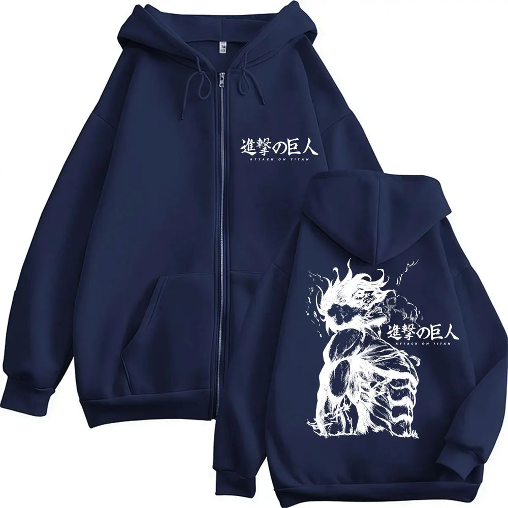 Attack on Titan Eren Jaeger Anime Zip-Up Hoodie – Harajuku Fleece Jacket 7