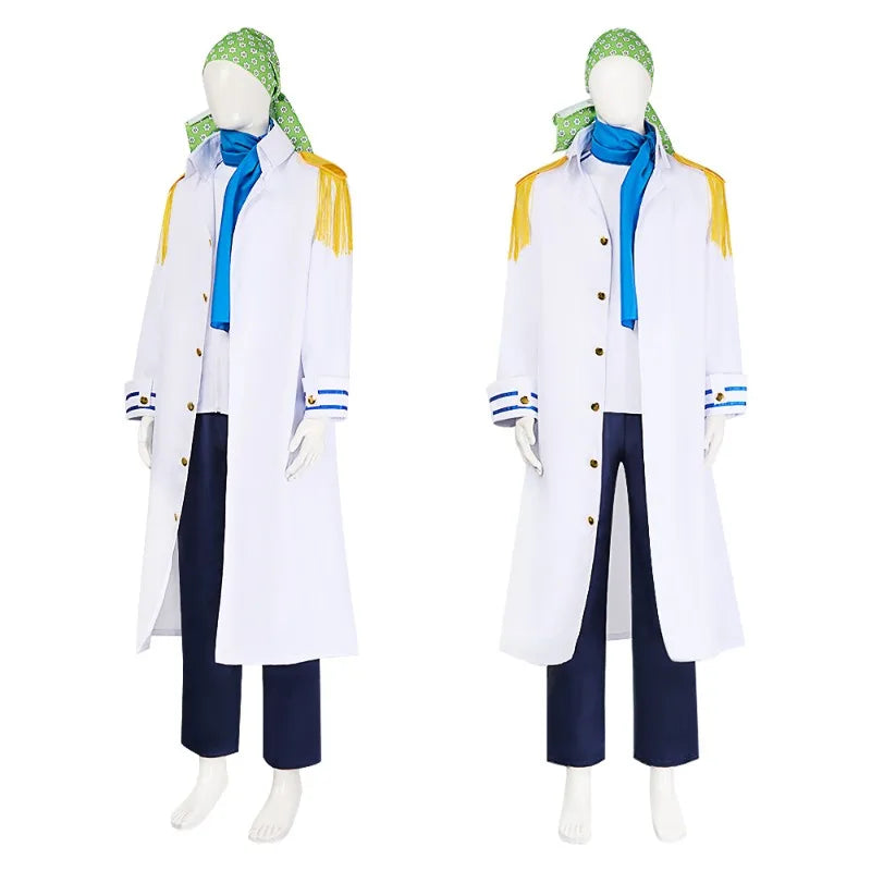 Anime One Piece Koby Cosplay Costume Full Set - Marine Captain Uniform with, Premium Halloween Stage Performance