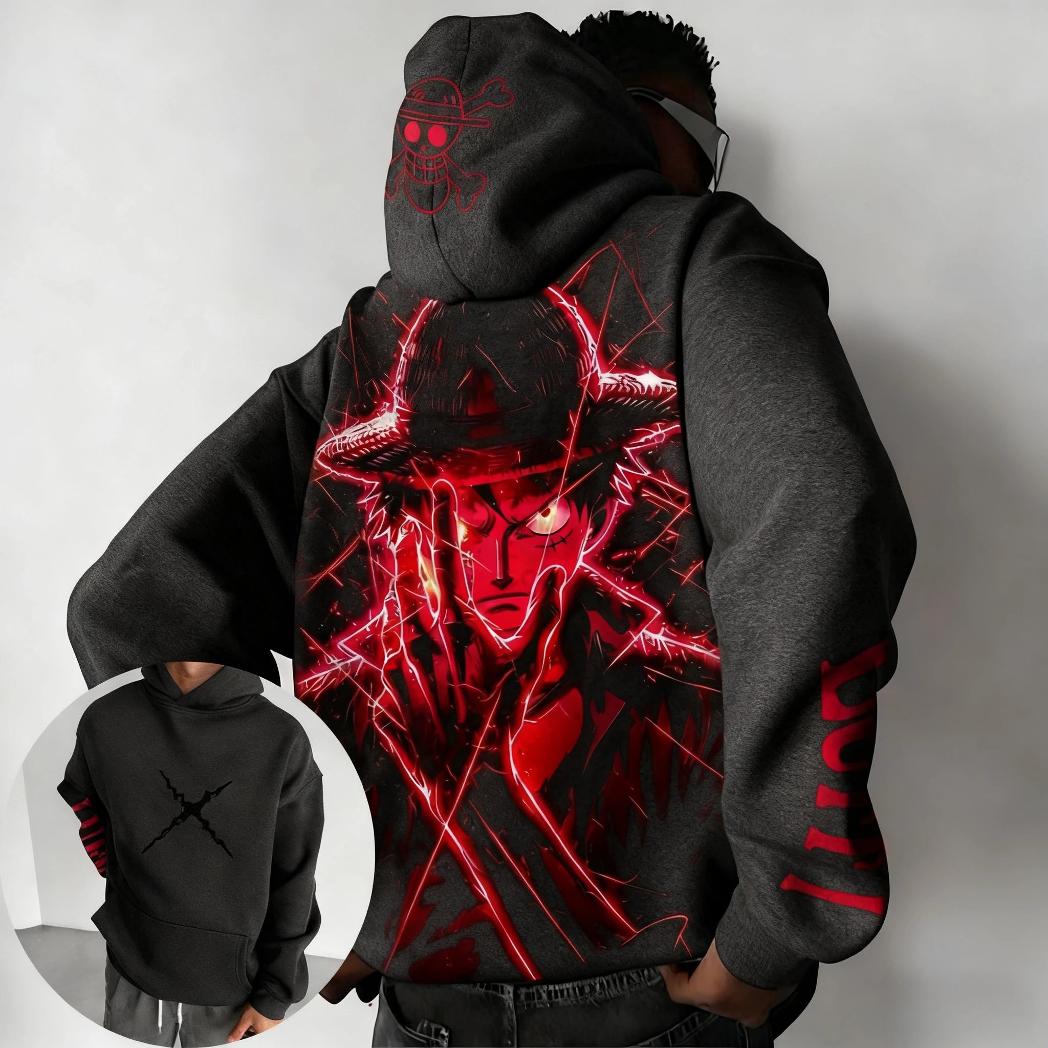 One Piece Luffy Autumn/Winter New Hoodie Men's Street Anime Printed Loose Casual American Hip Hop Parent Child Sweater Top