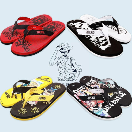 One Piece Anime Flip Flops Luffy Pirate Color Block Casual Fashion Sandals
