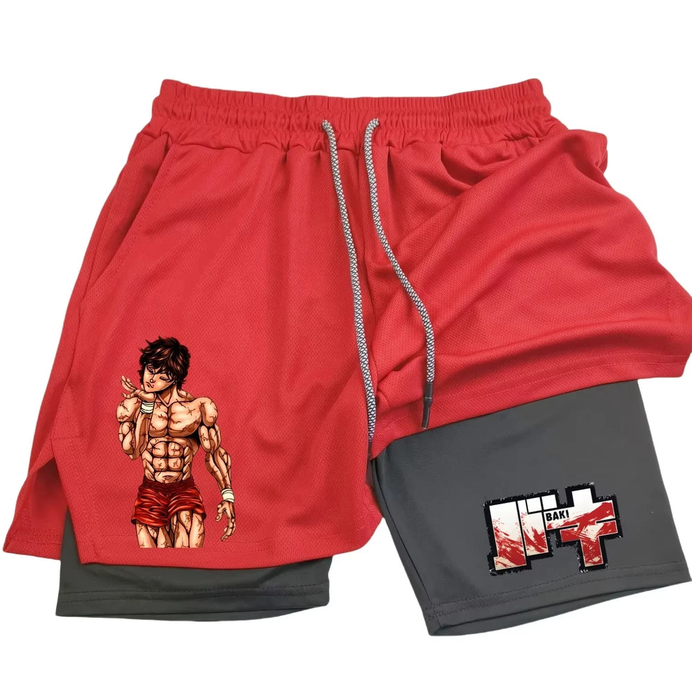 Baki Hanma Anime Men's 2-in-1 Gym Shorts – Quick-Dry Mesh Fitness Activewear 3