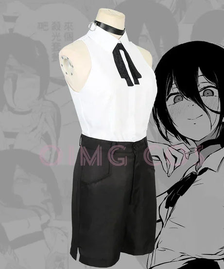 Reze Cosplay Costume Chainsaw Man Outfits Blue Suit Shirt Tie Short  Neck Ring Women Anime Uniform Halloween