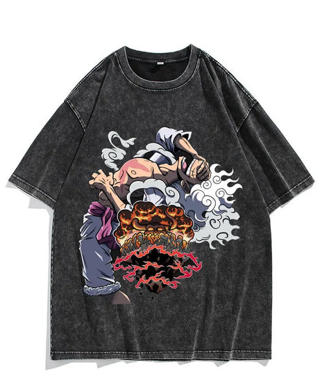 One Piece Luffy Vintage Washed T-Shirt – Unisex Cotton Anime Streetwear