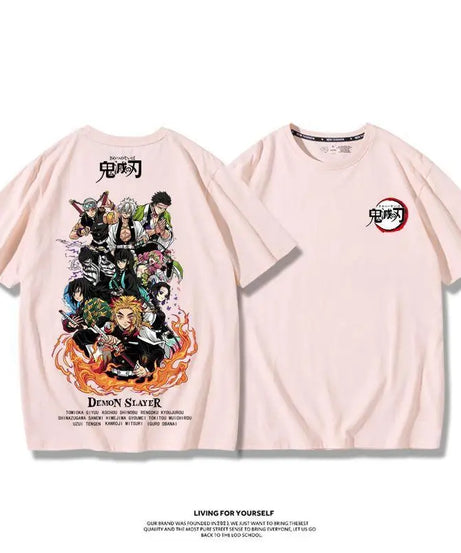 Demon Slayer Anime Tanjirou Nezuko Zenitsu Giyuu Printed Cotton Short Sleeve Summer Men's Outdoor Casual Streetwear Gift
