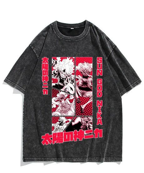 One Piece Luffy Vintage Washed T-Shirt – Unisex Cotton Anime Streetwear