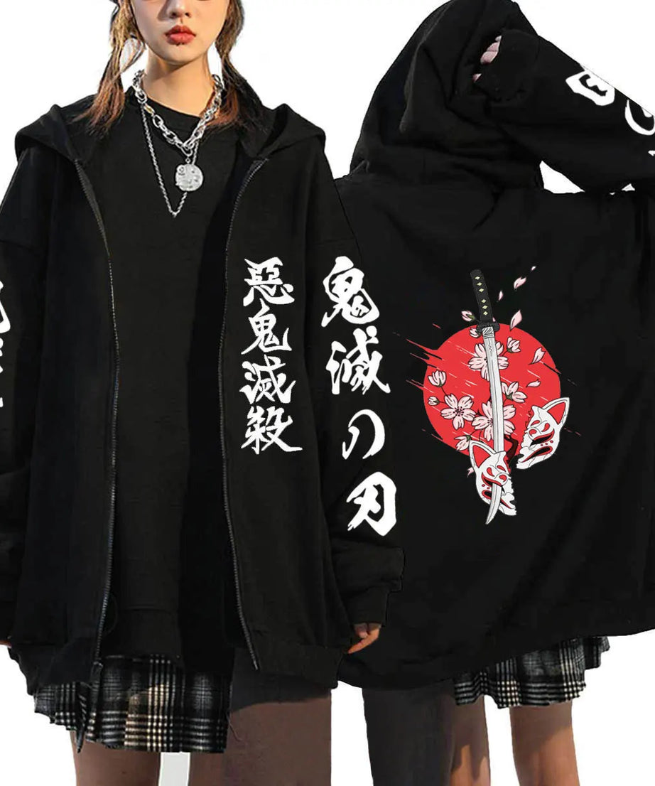 Demon Slayer Zipper Sweatshirts Zip Up Hoodie Anime Hoodies Unisex Hip Hop Streetwear Nezuko Kamado Graphic Y2K Clothes gifts
