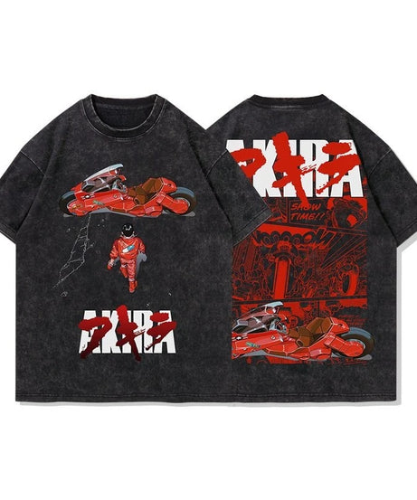 Akira Anime Men's Short Sleeve T-shirt Graphic Tee Streetwear Vintage Washed Cotton Summer Casual Top Japanese Manga Y2k Clothes