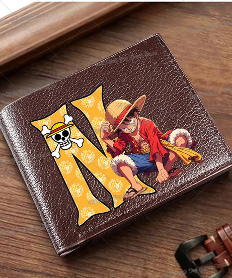 Anime Luffy Men Pu Wallet One Piece Letter A-Z Foldable Short Wallet Man Portable Credit ID Card Holder Male Pocket Coin Purse