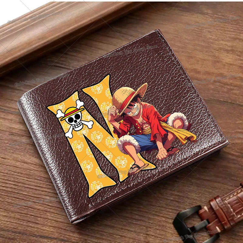 Anime Luffy Men Pu Wallet One Piece Letter A-Z Foldable Short Wallet Man Portable Credit ID Card Holder Male Pocket Coin Purse