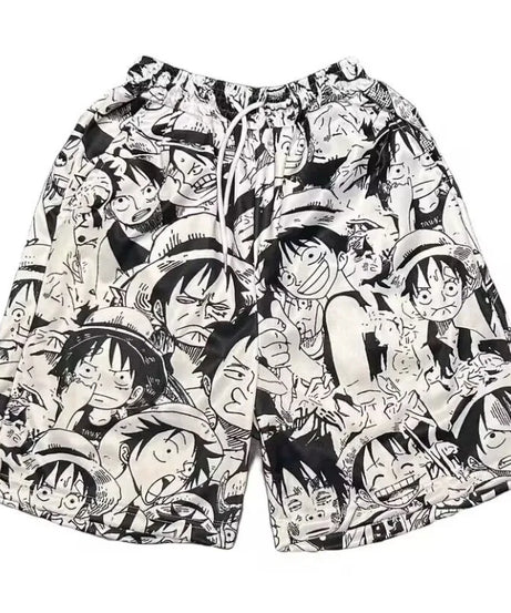 One Piece Lufy Shorts Anime Figure Summer Loose Fitting Home Pajama Pants Casual Couple Beach Pants Men Boys Cosplay Toy