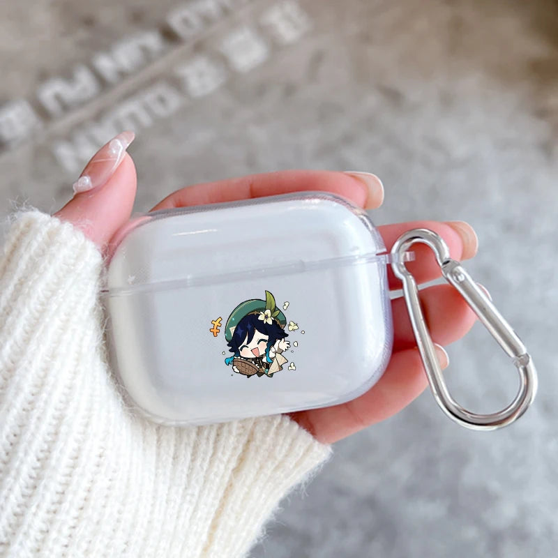 Genshin Impact Anime With Hook Case For AirPods 2 3 1 Cases For Apple AirPods Pro 2 Coque Transparent TPU Earphone Cover