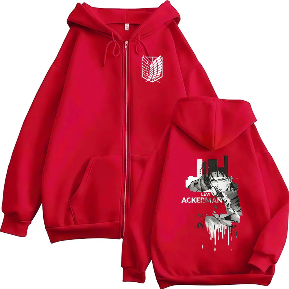 Attack on Titan Levi Ackerman Zipper Hoodie – Vintage Oversized Graphic Sweatshirt 5