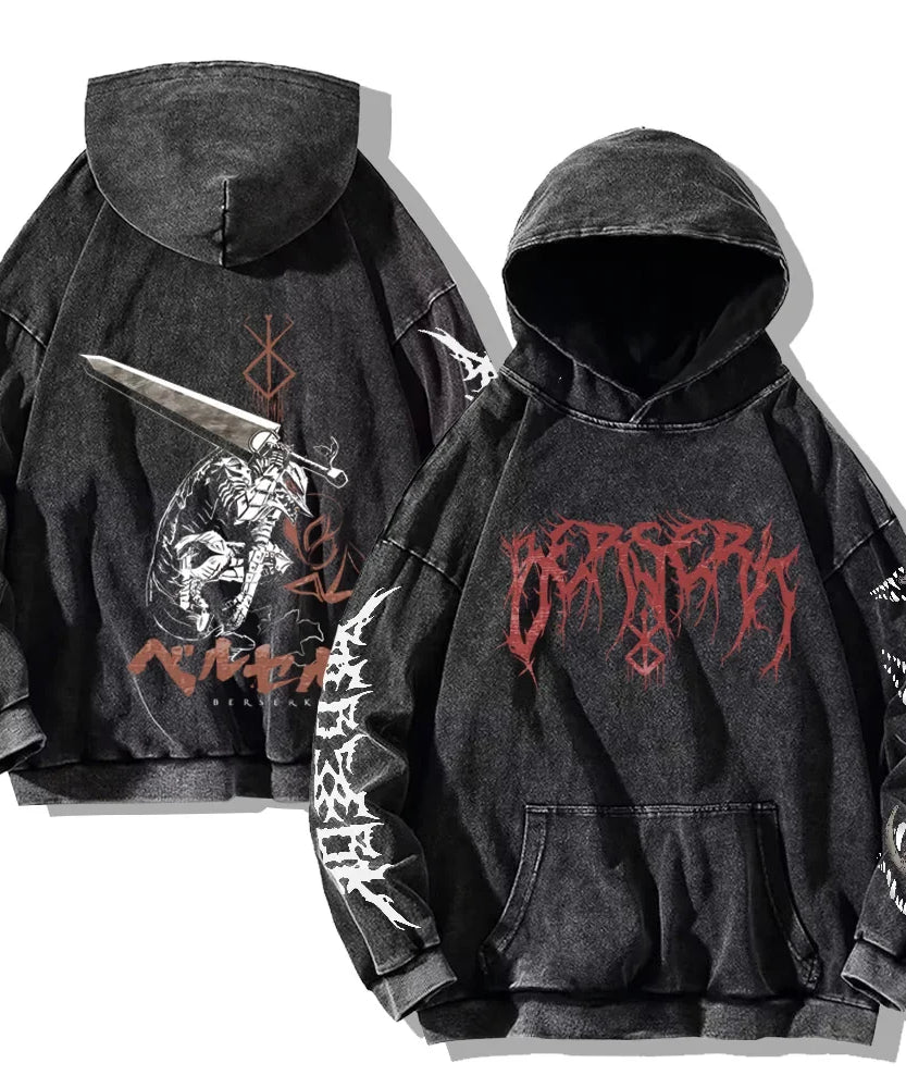 Gothic Vintage Washed Hoodies Teeth Funny Printed Sweatshirts Harajuku Retro Long Sleeve Pullover Men Women Y2k Oversized Hoodie