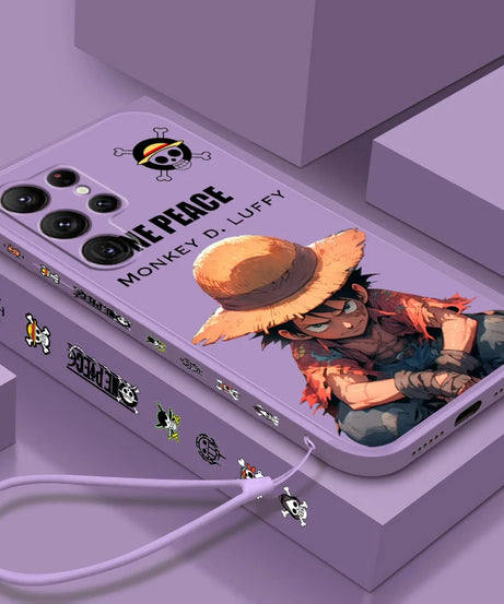 Comics One Piece Luffy For Samsung Galaxy S25 S24 S23 S22 S21 S20 Plus Ultra FE 5G Liquid Left Rope Cover Phone Case