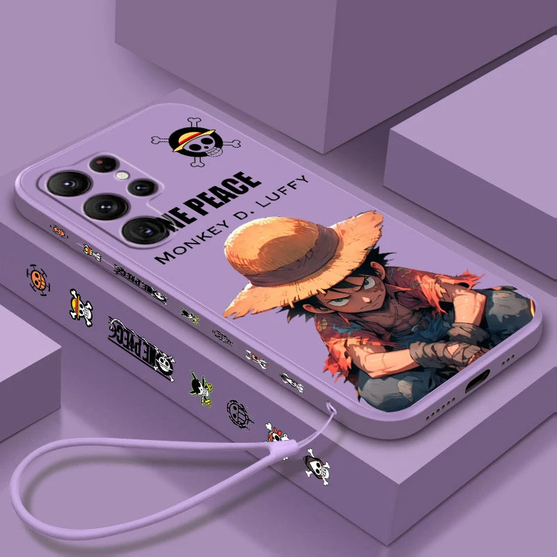 Comics One Piece Luffy For Samsung Galaxy S25 S24 S23 S22 S21 S20 Plus Ultra FE 5G Liquid Left Rope Cover Phone Case