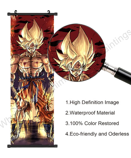 Dragon Ball Z Hanging Canvas Scroll – Goku, Vegeta & Frieza Anime Wall Art