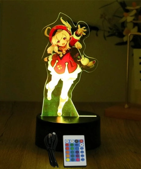 Genshin Impact 3D Lamp LED Night Light Anime Figures Zhongli Raiden Shogun Remote RGB Dream Colors Kids Bedroom Home Decor