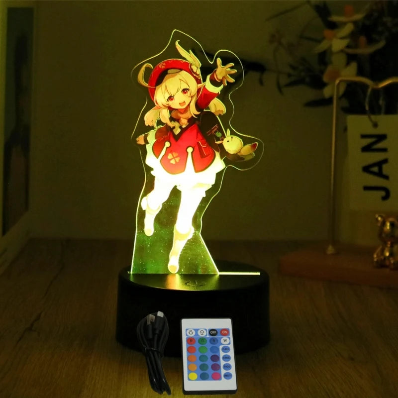 Genshin Impact 3D Lamp LED Night Light Anime Figures Zhongli Raiden Shogun Remote RGB Dream Colors Kids Bedroom Home Decor