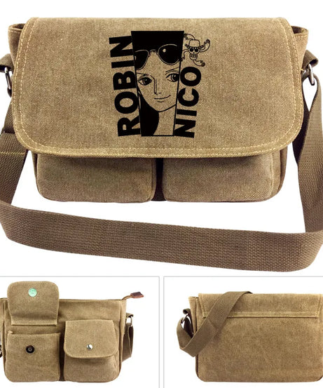 One Piece Canvas Shoulder Bag - Luffy & Law Logo Sling Bag, Unisex Student Backpack for Casual Daily Use & Anime Fans