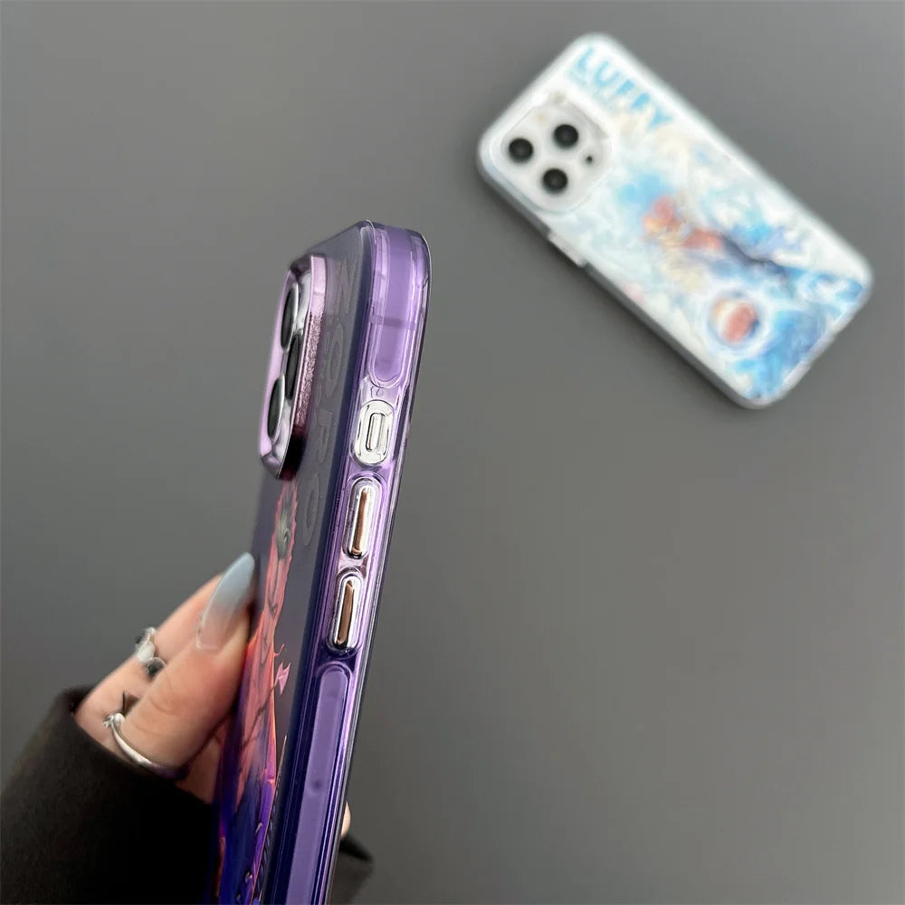 One Piece Case For iPhone 16 15 14 13 17 Pro Max Luffy Zoro electroplated Camera Protect Cover